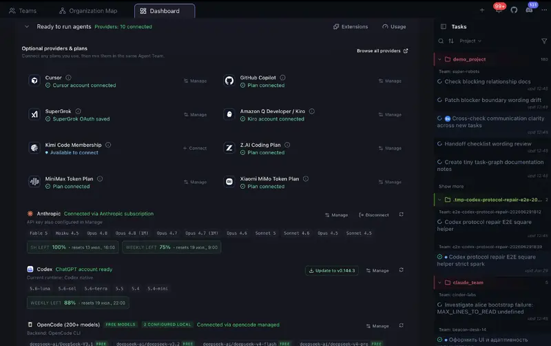 Connected AI coding providers and subscription limits