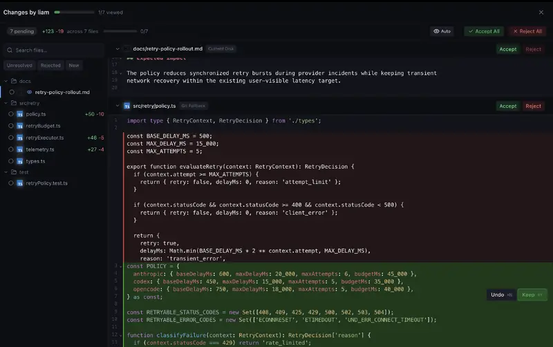 Code review with file-level and hunk-level controls