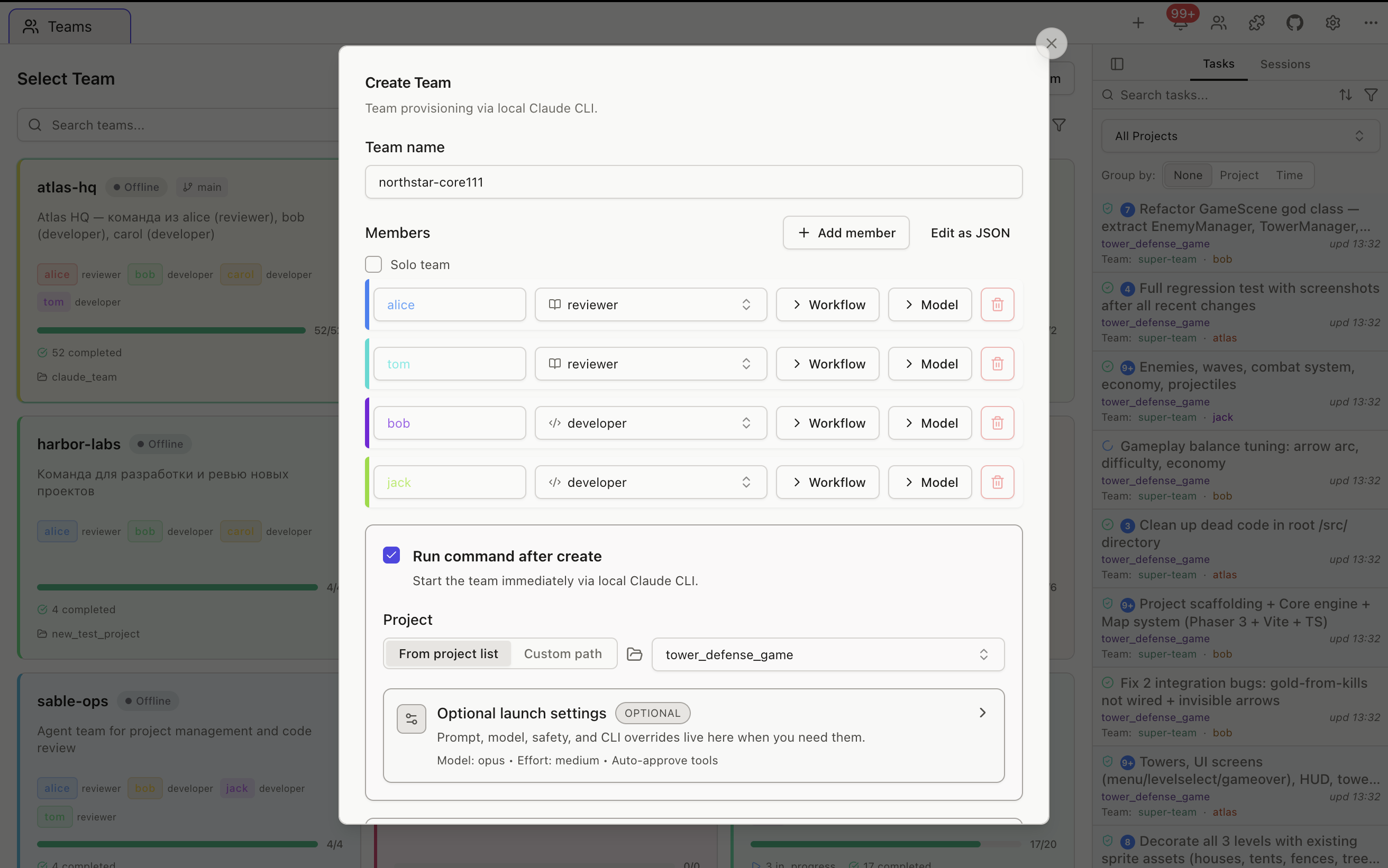 Team management dashboard